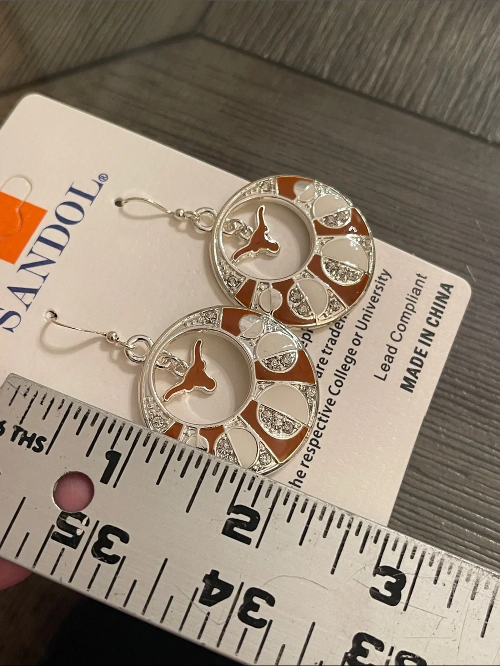 NWT SANDOL Texas Longhorns Rhinestone & Enameled Dangle Earrings